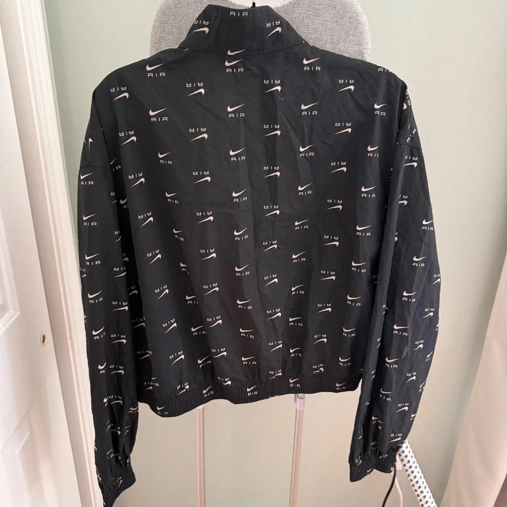 Nike Air Womens Small Woven 1/2 Zip Pullover Black All Over Swoosh DV8066-010